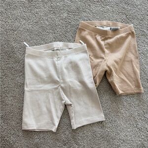H&M Ribbed Shorts Set in Cream and Tan